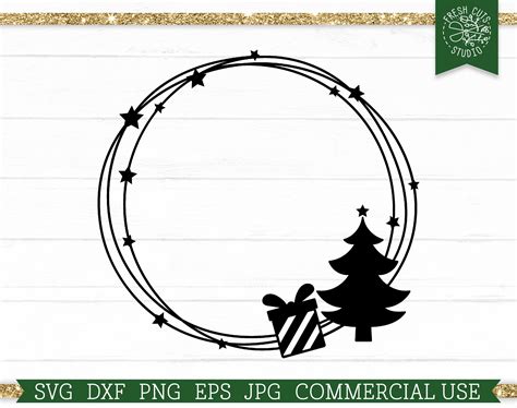 Christmas Wreath SVG Monogram Frame, Holiday Border, Stars, Christmas ...