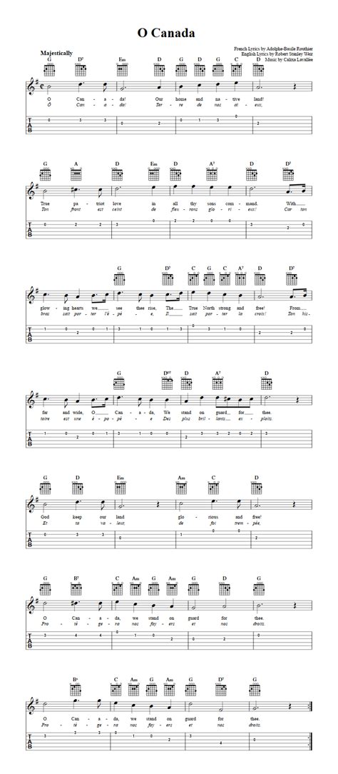 O Canada: Chords, Sheet Music, and Tab for Guitar with Lyrics