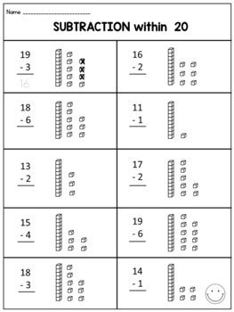 Addition and Subtraction to 20 with Base Ten Blocks by Dana's Wonderland