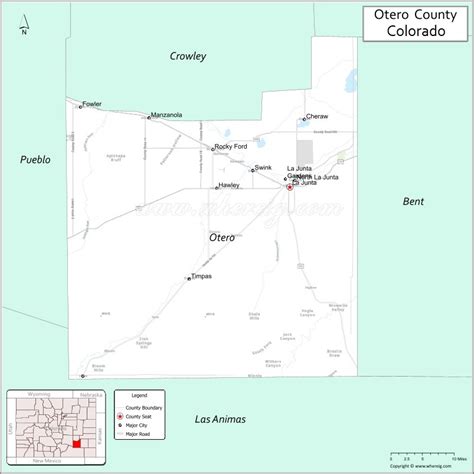 Map of Otero County, Colorado showing cities, highways & important places. Check Where is Otero ...