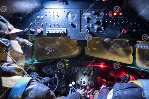 Cockpit of an Old American Bomber Plane from World War II during a Night Storm Stock Photo ...