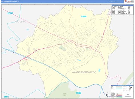 Waynesboro County, VA Zip Code Wall Map Basic Style by MarketMAPS ...