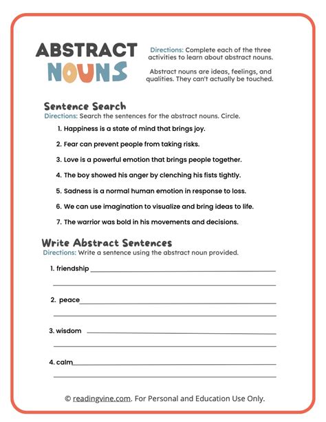 Abstract Noun Worksheets, Definition, and Examples - ReadingVine