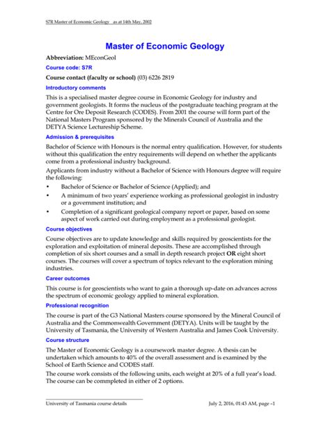 Master of Economic Geology