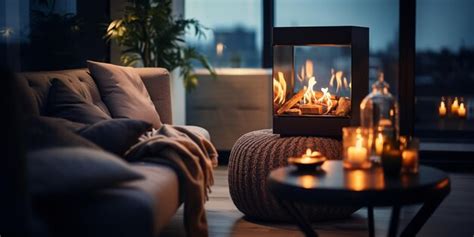 Premium AI Image | evening cozy room modern design kamin and candle ...