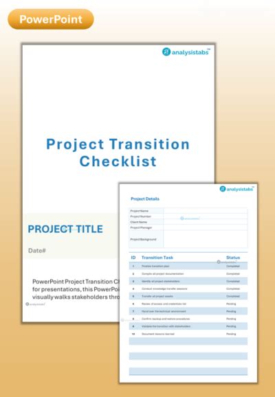 Project Transition Checklist Template - Excel, Word, PPT & PDF