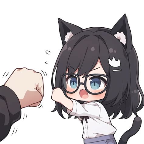 Premium AI Image | anime girl with glasses and cat ears pointing at a man generative ai