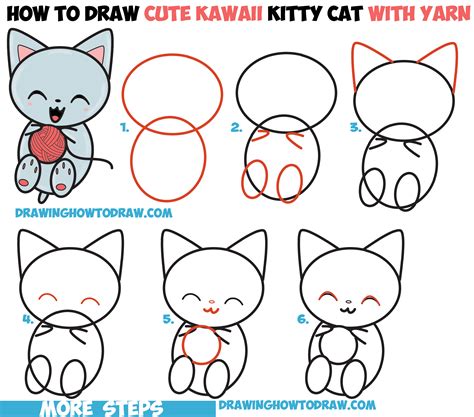 How to Draw Cute Kawaii Kitten / Cat Playing with Yarn from Number 8 ...