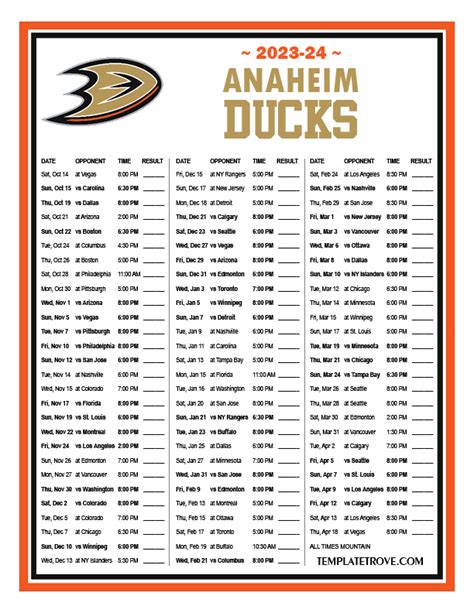 Printable 2023-2024 Anaheim Ducks Schedule