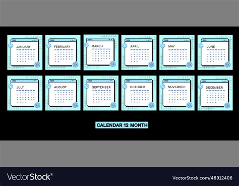 Calendar 12 month Royalty Free Vector Image - VectorStock