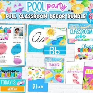 Bright Pool Party Summer CLASSROOM DECOR Bundle Elementary Classroom ...