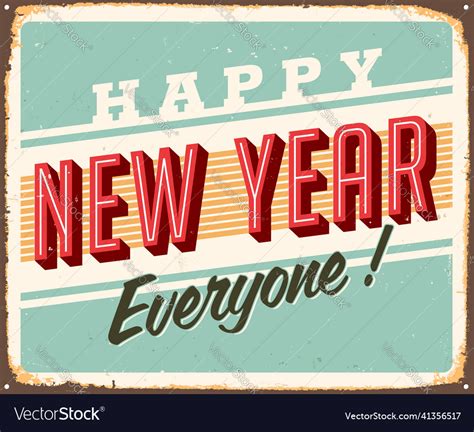 Happy new year vintage metal sign Royalty Free Vector Image