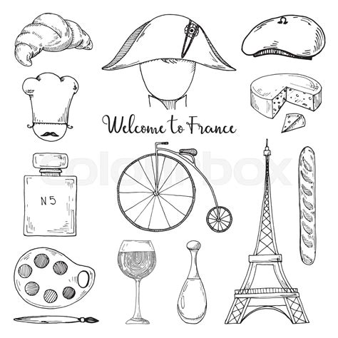 Set of elements of French culture. Welcome to France. Vector ...