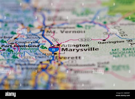 Arlington Washington State USA shown on a road map or Geography map ...