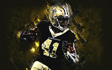 Alvin Kamara, New Orleans Saints, NFL, portrait, american football, golden stone background, HD ...