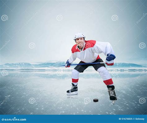 Hockey Player on the Ice Surface of Lake Stock Image - Image of ...