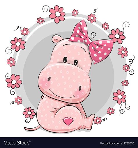 Greeting card cute cartoon hippo Royalty Free Vector Image