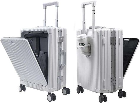 Carry On Luggage with Cup Holder and Usb Port, Aluminum Frame, Front Compartment, TSA Lock ...