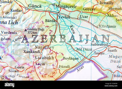 Geographic map of Azerbaijan with important cities Stock Photo - Alamy