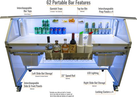 LED Lighted Portable Bar on Wheels for Events & Mobile Bartending - 5'