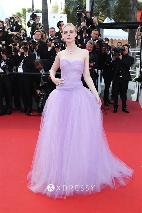 Elle Fanning Lilac Tulle Red Carpet Prom Dress - Xdressy