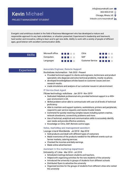 Project Management Student Resume Sample - ResumeKraft