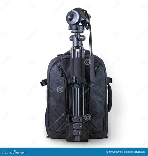 Camera backpack and tripod stock photo. Image of full - 110008594