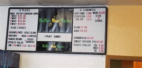 Menu at Momo's Meat Market BBQ, Sacramento