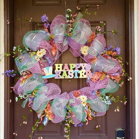 Easter Wreath I Made 🐣🐥🐣🐥🐣🐥🐣🐥 Mesh Deco,flowers,ribbon,glitter spirals, Hobby Lobby & Michaels ...