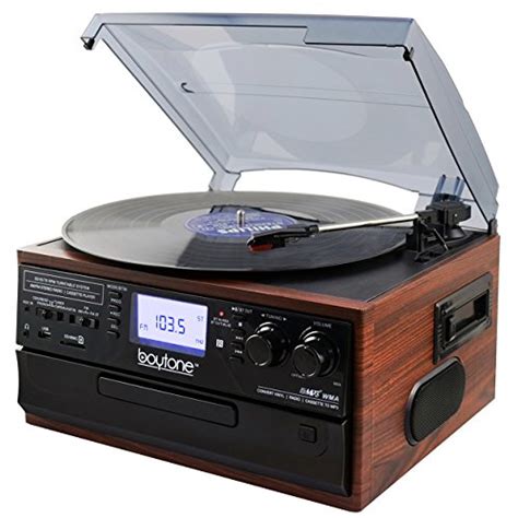 Boytone BT-22M, Bluetooth Record Player Turntable, AM/FM Radio, Cassette, CD Player, 2 built in ...