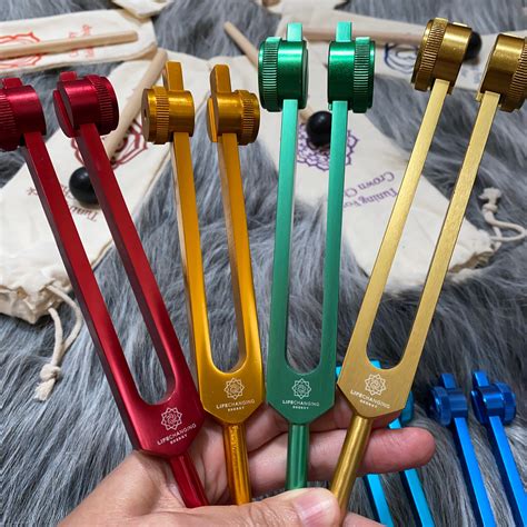 Colored Chakra Tuning Forks - Set of 7 Weighted, with bag and mallet ...