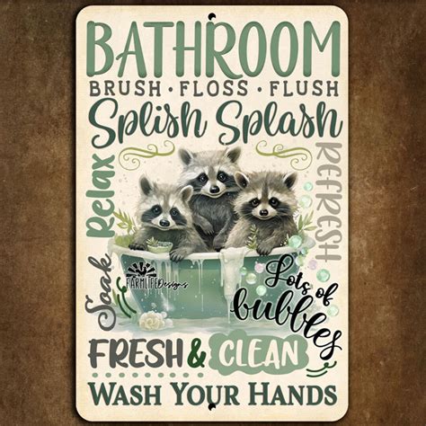 Raccoons in Bathtub Subway Bathroom Sign, Farmhouse Sign, Farm Sign, Raccoon Lover Gift, Bath ...