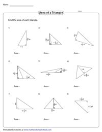 Area of Triangles Worksheets