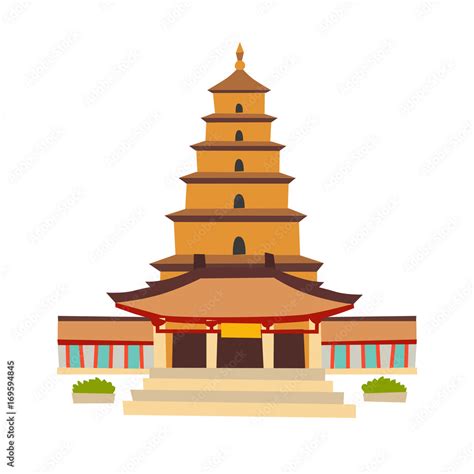 Giant pagoda temple vector icon. China house in cartoon style, red ...