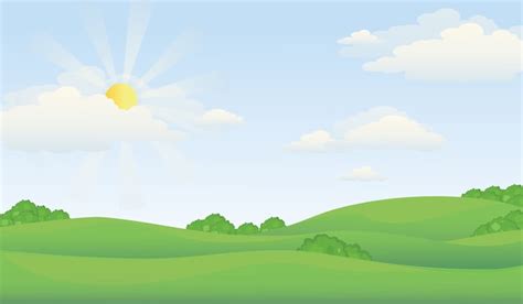 Premium Vector | Hills and Meadow Landscape in Sunny Day