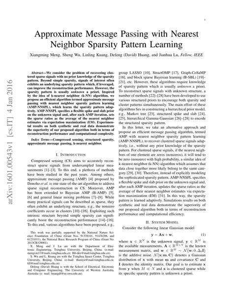 (PDF) Approximate Message Passing with Nearest Neighbor Sparsity Pattern Learning