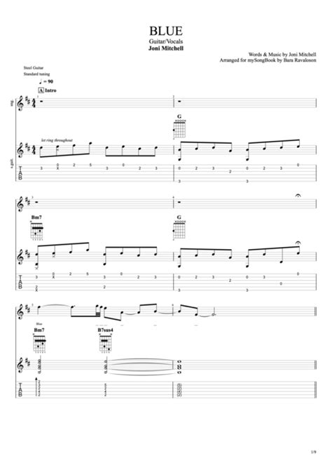 Blue by Joni Mitchell - Guitar & Vocals Guitar Pro Tab | mySongBook.com