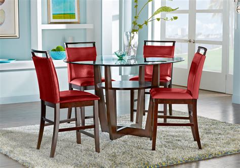Ciara Espresso 5 Pc 54" Round Counter Height Dining Set with Red Stools ...