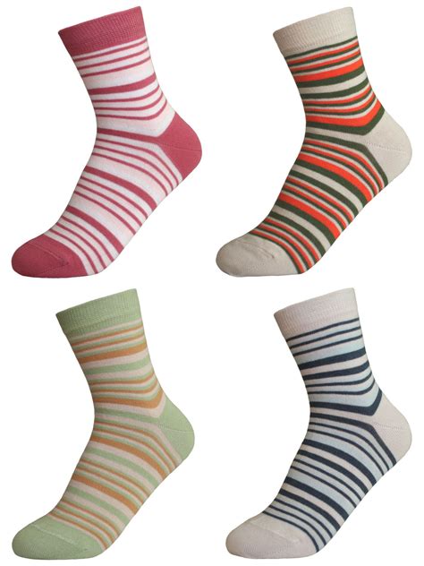 Women's Striped Colorful Fun 85% Cotton Ankle Socks - pack of 4 ...