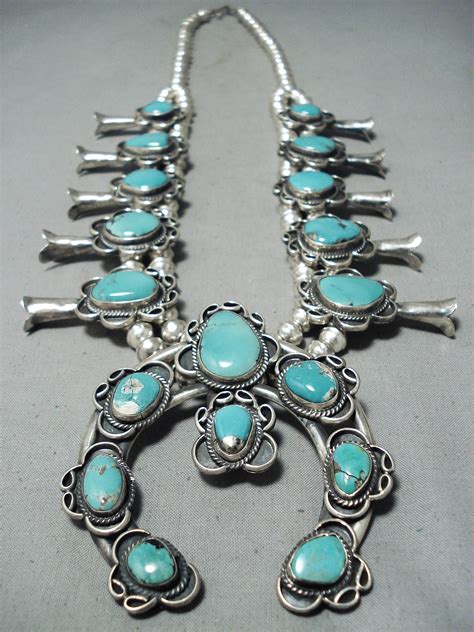 Heavy Vintage Native American Navajo Turquoise Sterling Silver Squash ...