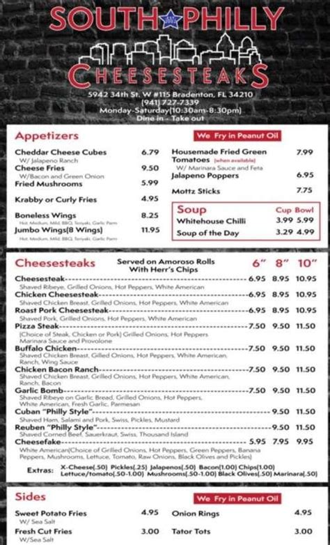 South Philly Cheesesteaks menu in Ellenton, Florida, USA