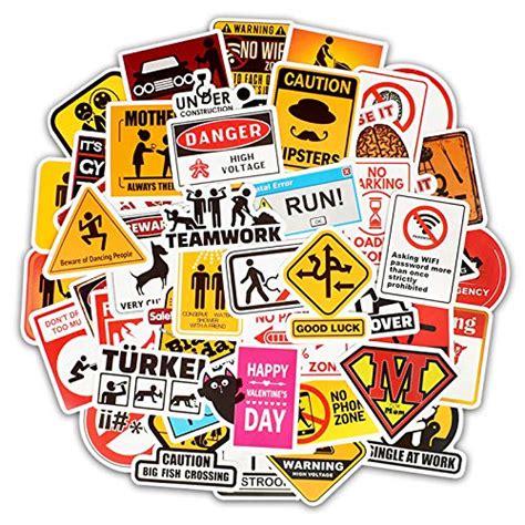 Warning Sign Stickers, 50 Pcs Waterproof Vinyl Stickers for Laptop Car ...