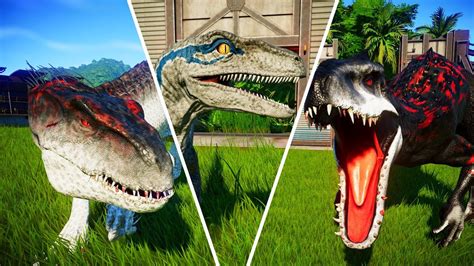 Jurassic World Evolution Blue Vs Indoraptor Vs T Rex Vs Indominus Rex ...