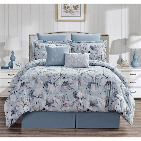 FLORAL BLUE 8PC QUEEN COMFORTER SET | At Home