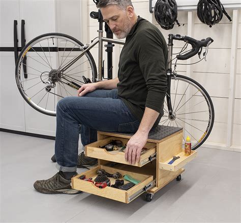 Rolling Work Seat and Tool-Storage Cart | Tool storage, Storage cart, Tool storage diy