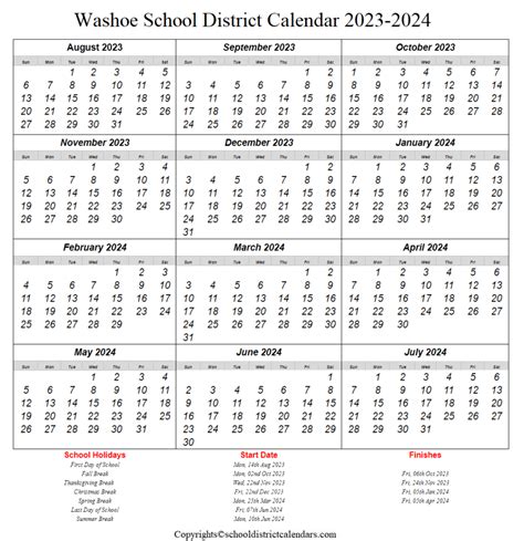 Washoe County School District Proposed Calendar 2023-24 | School ...