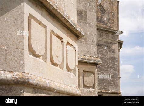 Stonework on old part built National Trust stately home at Lyveden New ...