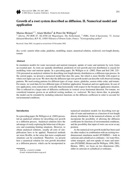 (PDF) Growth of a root system described as diffusion. II. Numerical ...