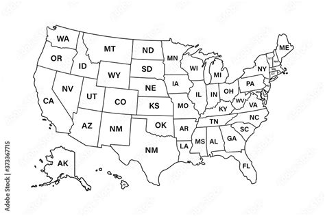 Usa Map States Vector Line Design High Detailed Usa Map Labeled With ...