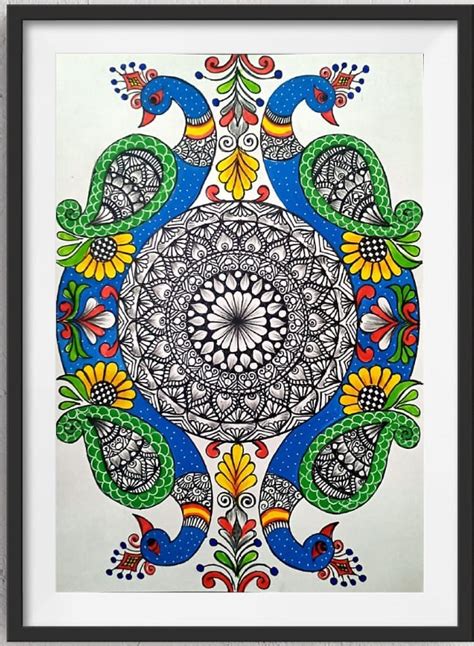 Madhubani Style Painting #24 - Indian Art (36 x 47 cms including frame ...